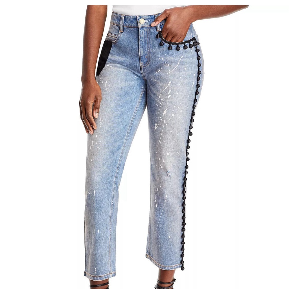 HELLESSY Yuki Paint Splatter Straight Jeans In Med Wash size 4 EUC no label